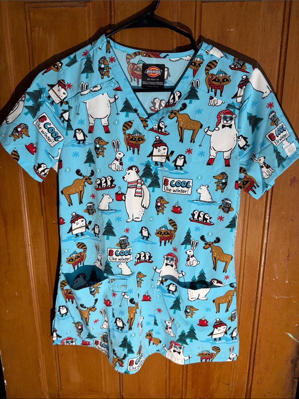 Dickies Light Blue Winter Animal Print Short Sleeve Top